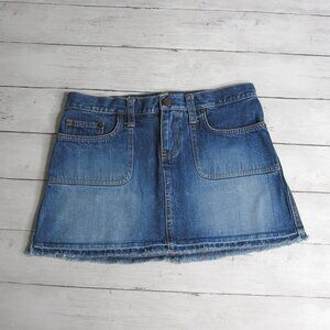 Vintage Abercrombie Denim Blue Jean Mini Skirt Girl Size 16 Utility Pockets Y2K